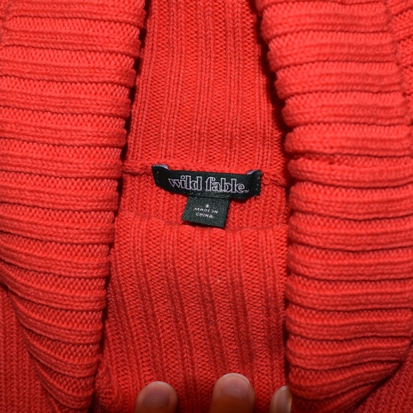 Women's Orange-Red Size Small Cropped Turtleneck Sweater - Picture 2 of 3